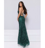 KATE PARKER Beaded sequin lace fitted open back gown 27029B