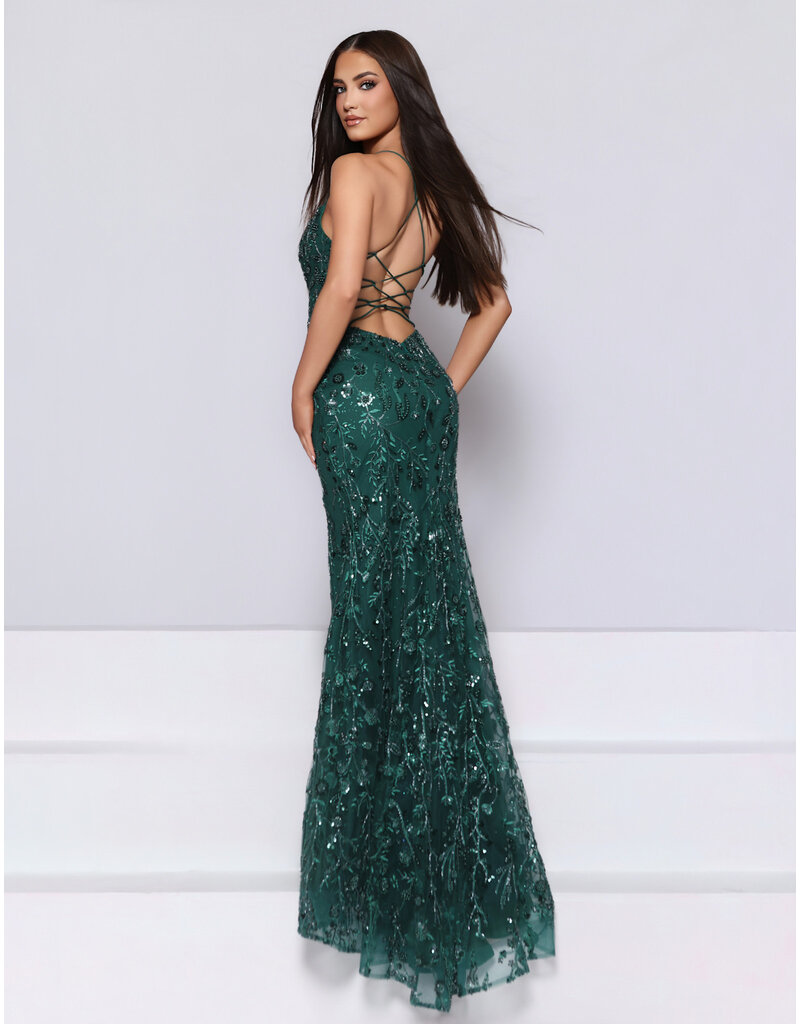 KATE PARKER Beaded sequin lace fitted open back gown 27029B