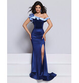 KATE PARKER One shoulder ruffle fitted gown w/slit 27036