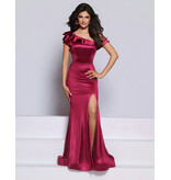 KATE PARKER One shoulder ruffle fitted gown w/slit 27036