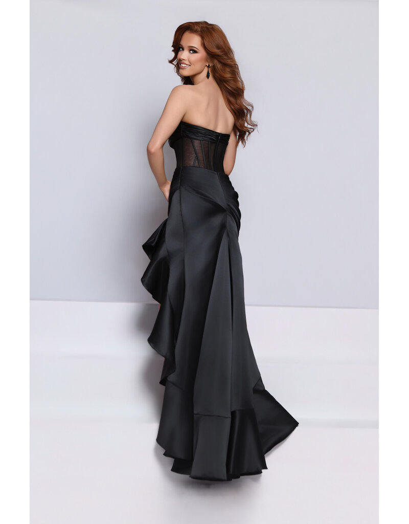 KATE PARKER Strapless satin fit n flare with leg slit 27044