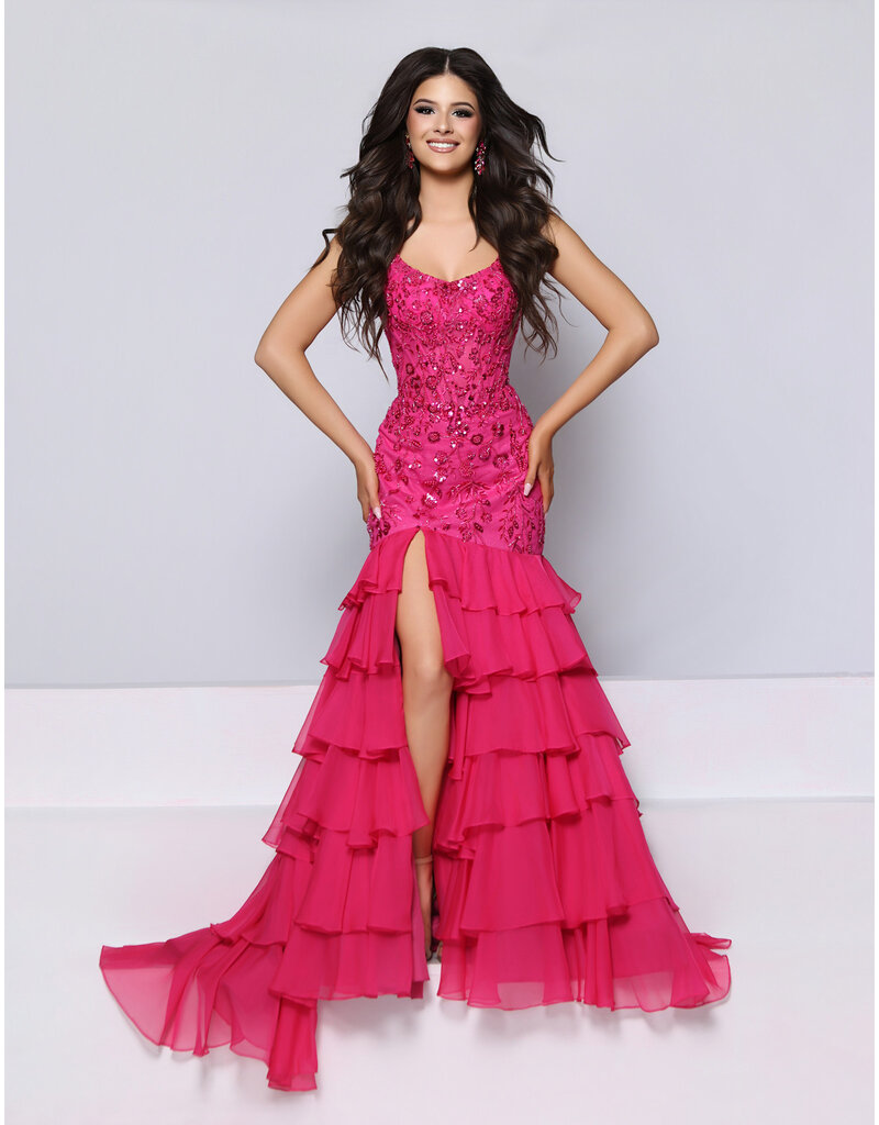 KATE PARKER Spaghetti strap beaded drop waist ruffle mermaid 27047