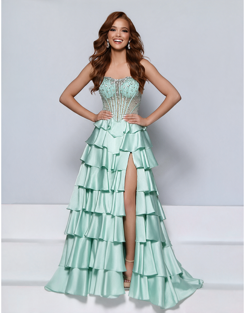KATE PARKER Strapless beaded sheer bodice ruffle ballgown 27050