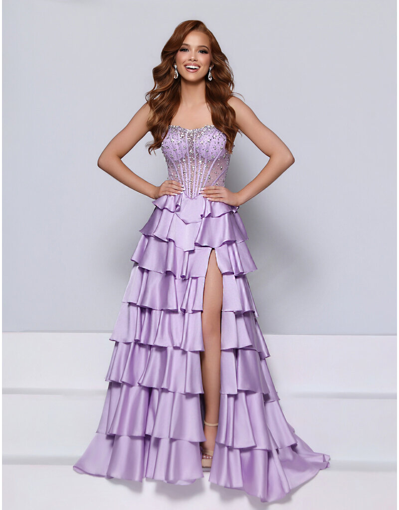 KATE PARKER Strapless beaded sheer bodice ruffle ballgown 27050