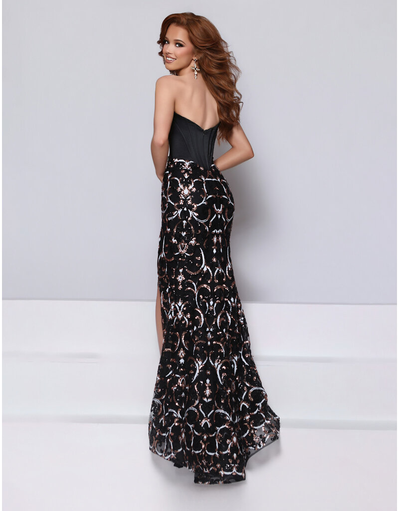 KATE PARKER Strapless satin corset bodice sequin fitted skirt 27051