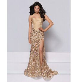 KATE PARKER Strapless satin crumcatcher corset bodice sequin fitted skirt 27055