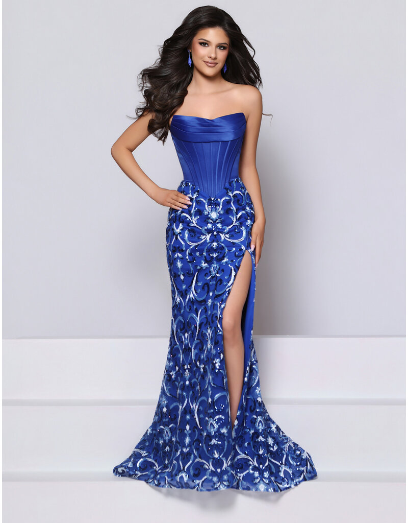 KATE PARKER Strapless satin crumcatcher corset bodice sequin fitted skirt 27055