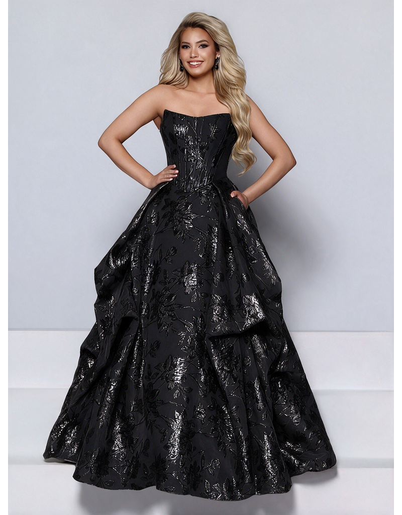 KATE PARKER Strapless metalic brocade sheer side ballgown 27060