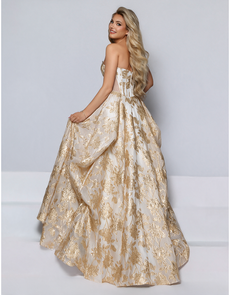 KATE PARKER Strapless metalic brocade sheer side ballgown 27060