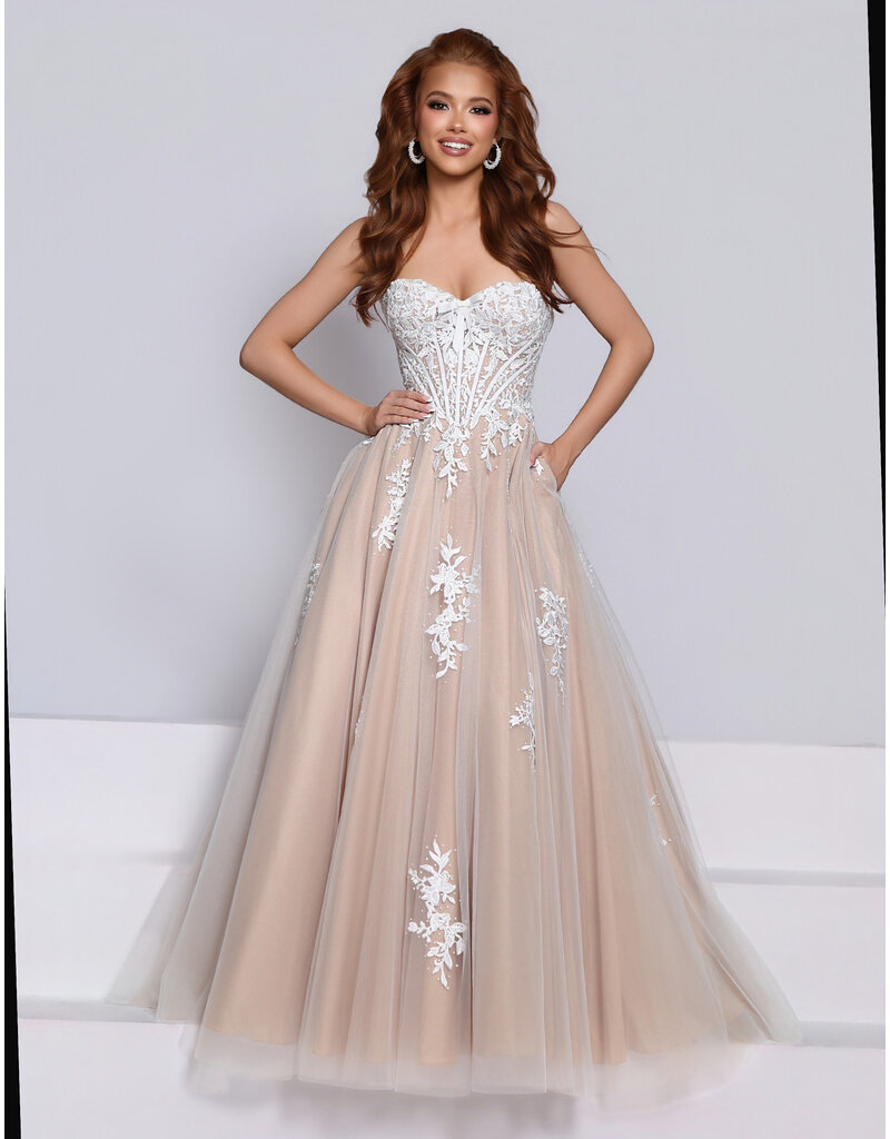 KATE PARKER Strapless lace embroidered tulle ballgown 27824