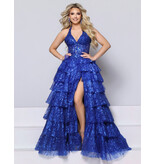KATE PARKER Halter sheer bodice sequin tulle ruffle ballgown 27835