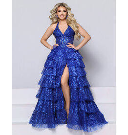 KATE PARKER Halter sheer bodice sequin tulle ruffle ballgown 27835