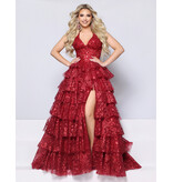 KATE PARKER Halter sheer bodice sequin tulle ruffle ballgown 27835