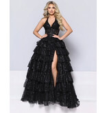 KATE PARKER Halter sheer bodice sequin tulle ruffle ballgown 27835