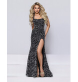 KATE PARKER Halter pearl beaded fitted gown w/leg slit 27840