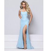 KATE PARKER Halter pearl beaded fitted gown w/leg slit 27840