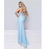 KATE PARKER Halter pearl beaded fitted gown w/leg slit 27840