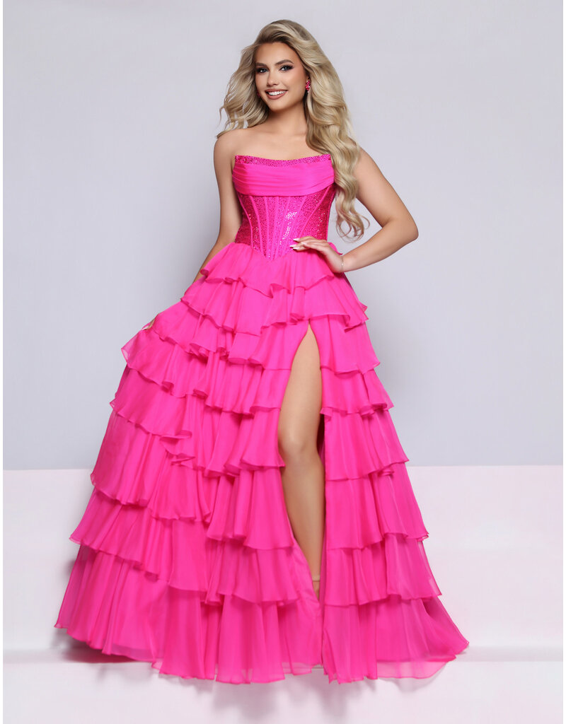 KATE PARKER Strapless beaded corset bodice ruffle ballgown 26230