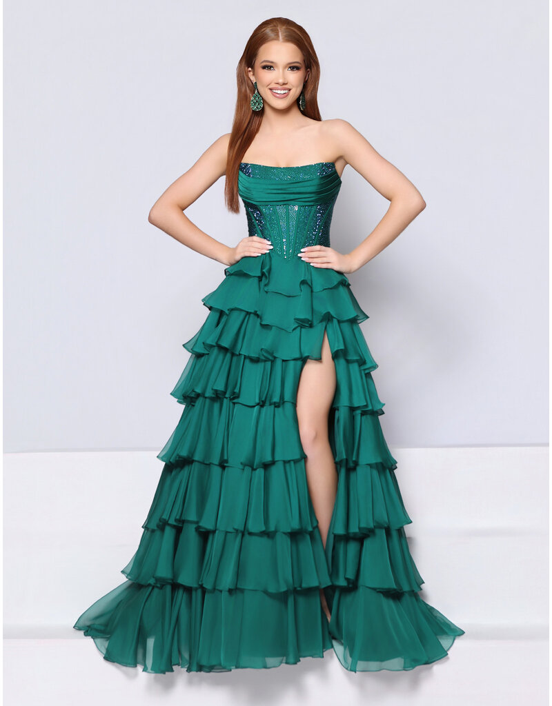 KATE PARKER Strapless beaded corset bodice ruffle ballgown 26230