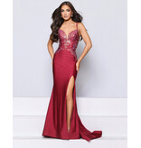 KATE PARKER Beaded v-neck open lace up back w/slit 26031