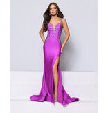 KATE PARKER Beaded v-neck open lace up back w/slit 26031