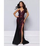 KATE PARKER Spaghetti strap open lace up back beaded fitted w/slit 26303