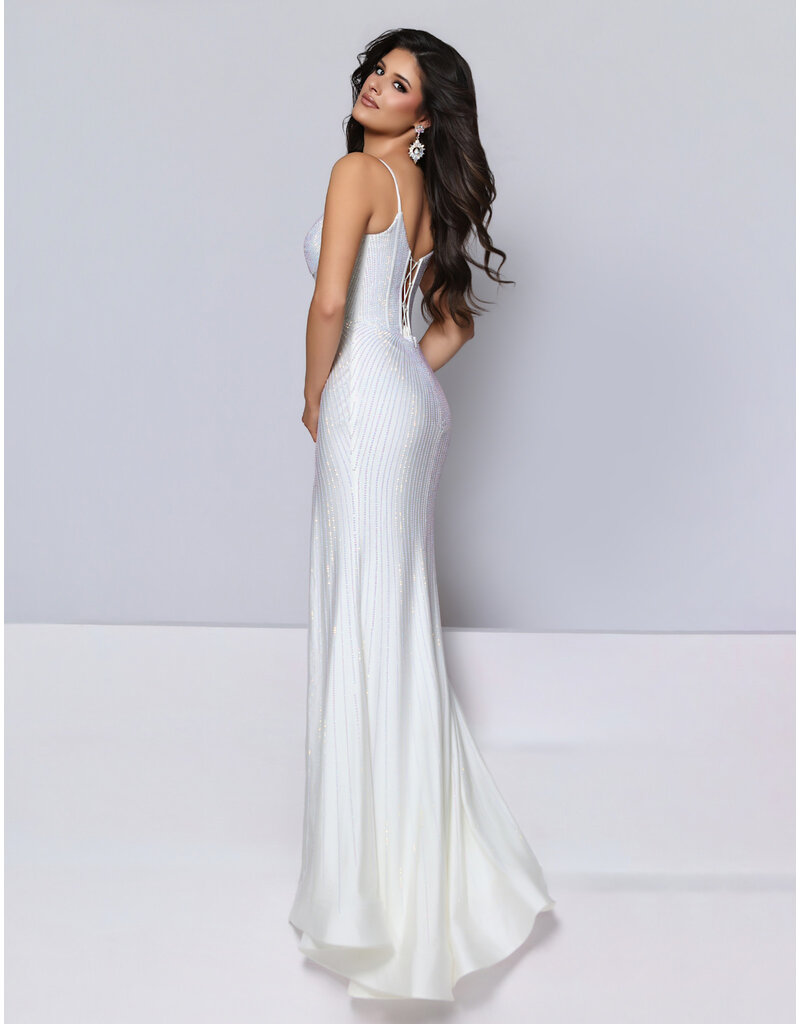 KATE PARKER Beaded spaghetti strap corset bodice fitted gown 26050