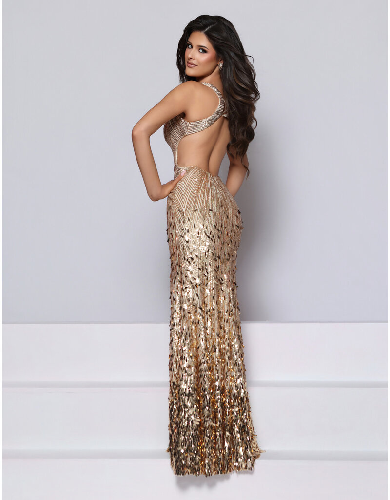KATE PARKER Tank sequin fitted open back gown 27048