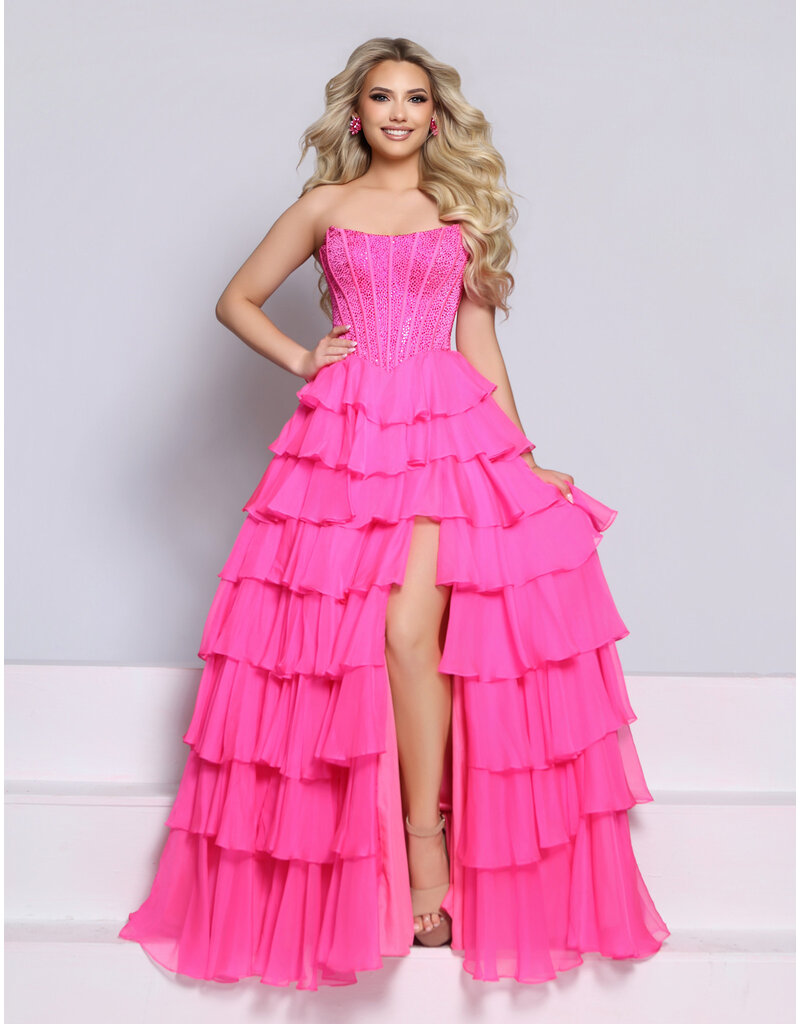 KATE PARKER Beaded strapless corset ruffle chiffon ballgown 26300