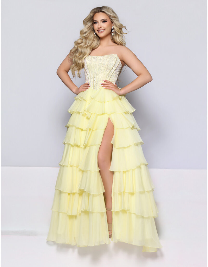 KATE PARKER Beaded strapless corset ruffle chiffon ballgown 26300