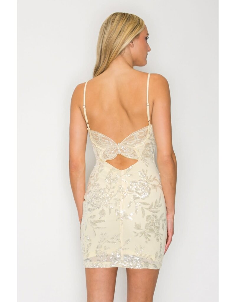 LOVESOME Spaghetti strap fitted sequin butterfly back CD26559071