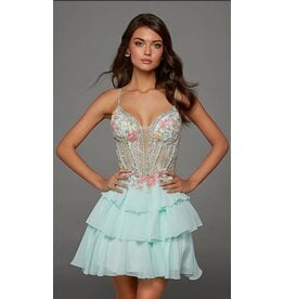 Beaded embroidered corset bodice ruffle skirt a-line 3026096