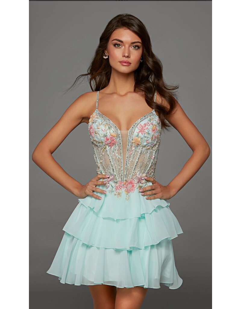 Beaded embroidered corset bodice ruffle skirt a-line 3026096