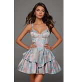 Shimmer jacquard corset bodice ruffle a-line 3026102
