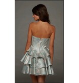 Strapless corset bow ruffle jacquard a-line 3026112