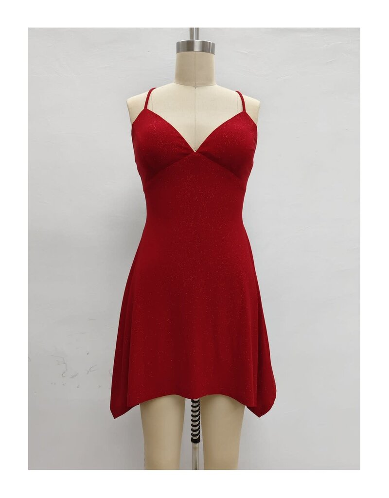 LOVESOME Spaghetti strap glitter a-line short gown CD2631084