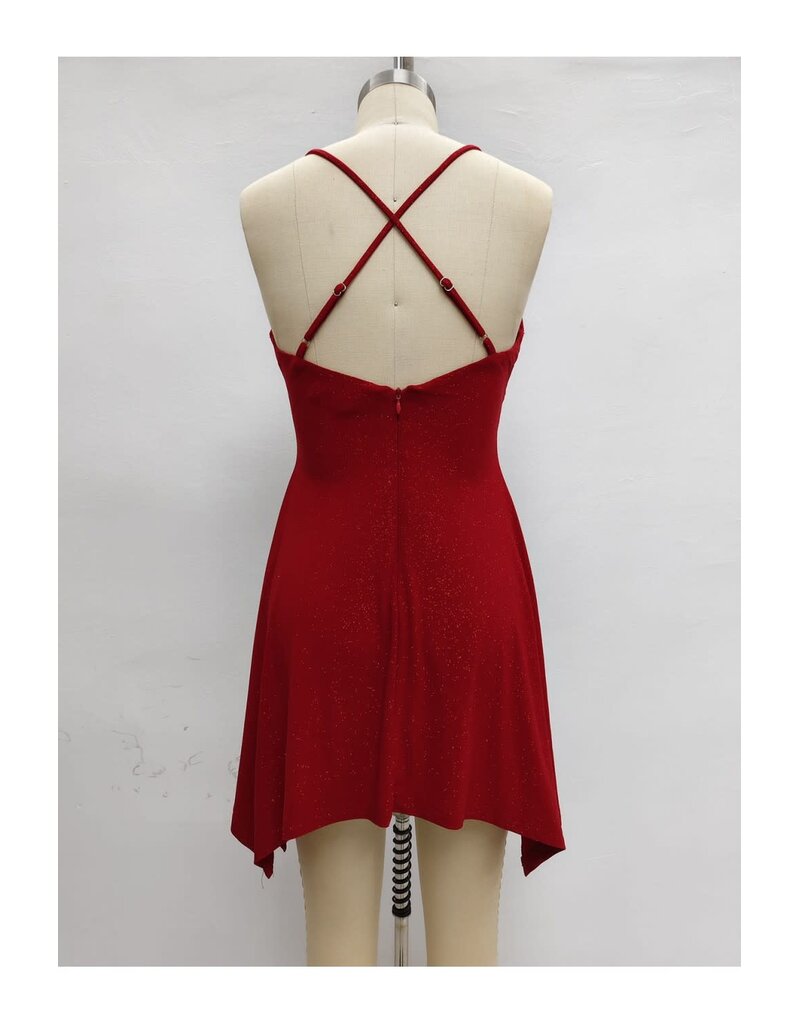LOVESOME Spaghetti strap glitter a-line short gown CD2631084