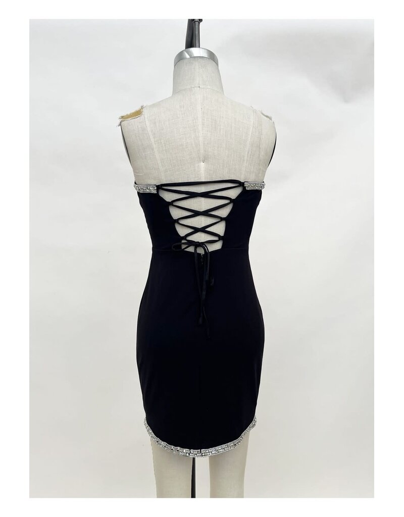 LOVESOME Strapless beaded trim fitted short gown CD2631208