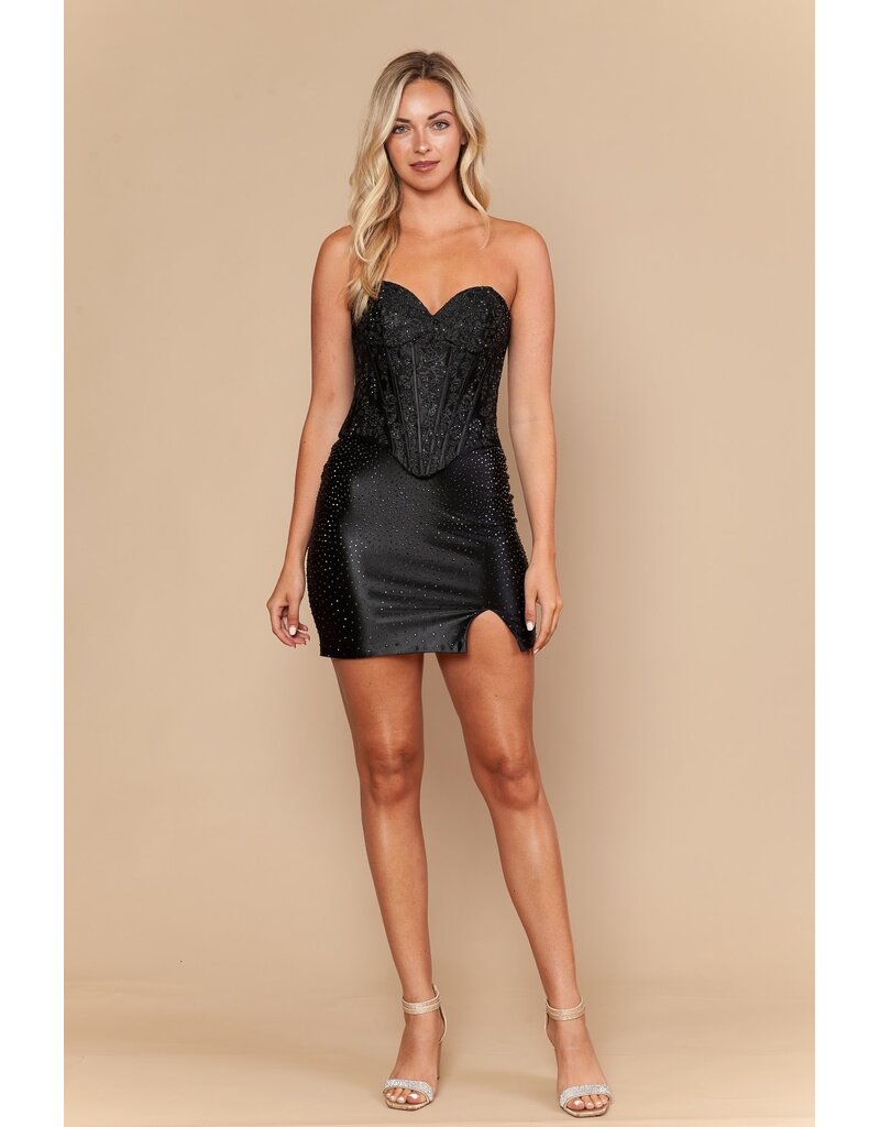 Strapless beaded lace corset fitted gown 2626214