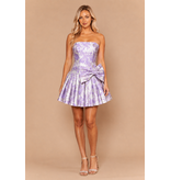 Strapless drop waist fit n flare jacquard w/bow 2626276