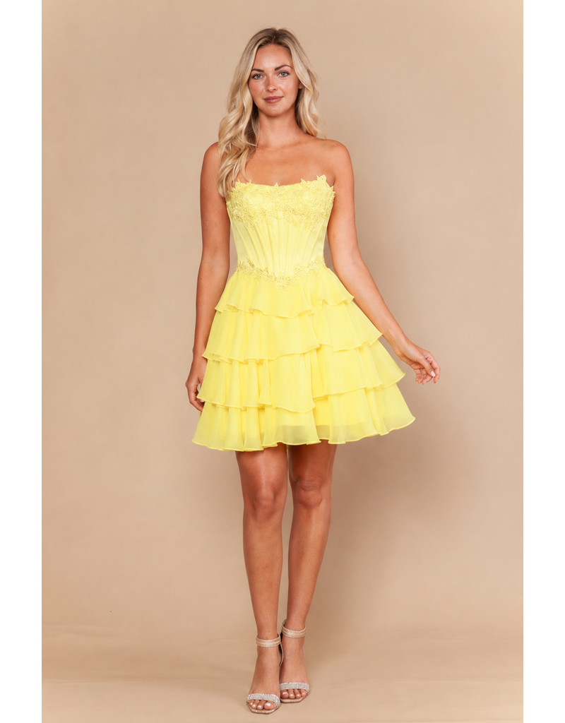 Strapless lace corset bodice ruffle chiffon a-line 2626170