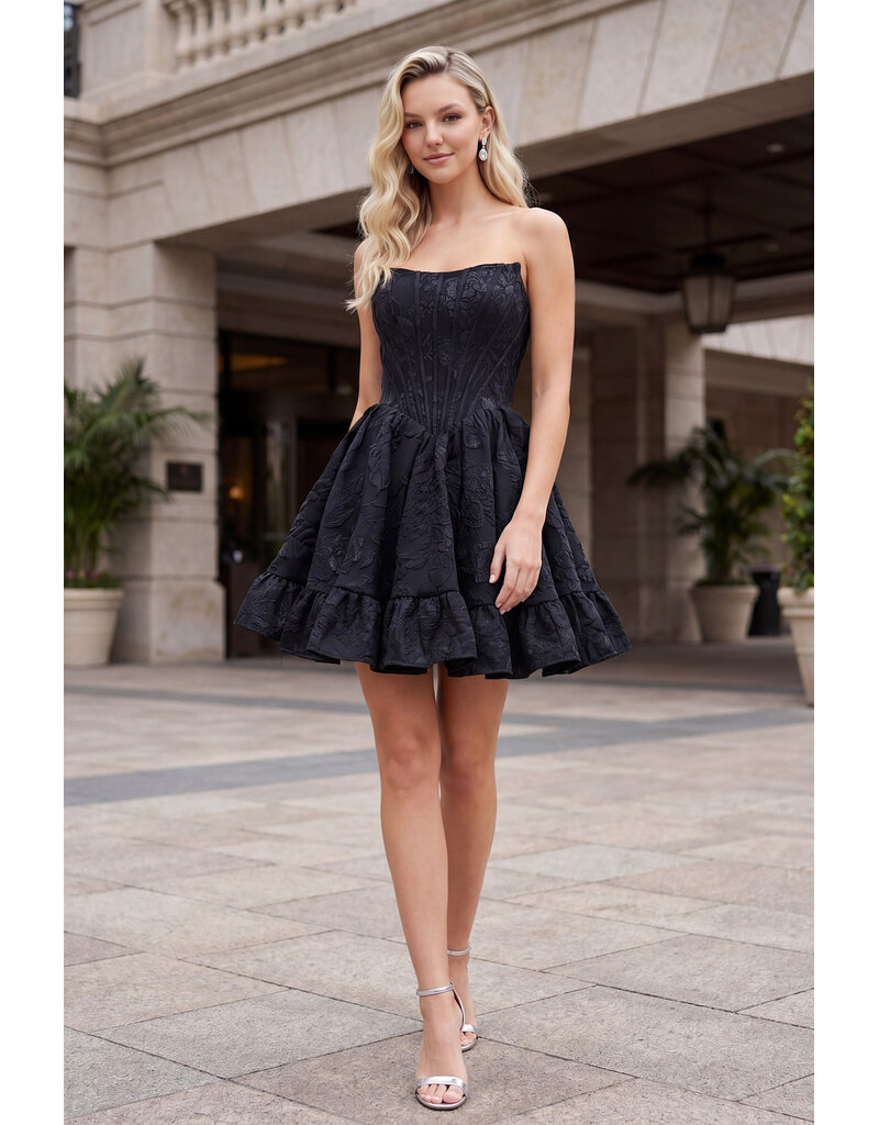 Strapless corset brocade a-line ruffle A726019