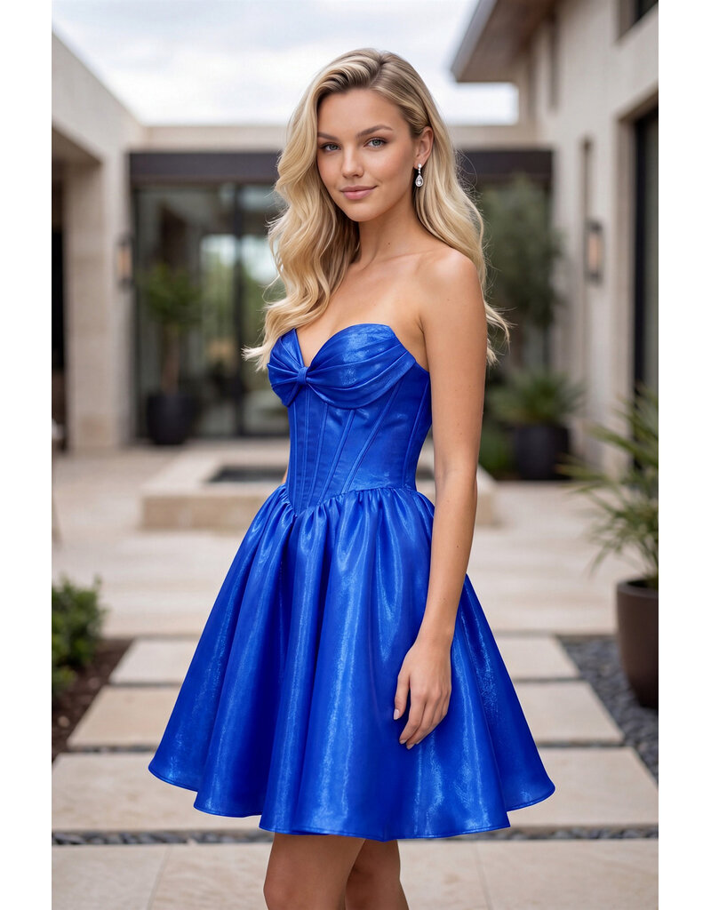 Strapless corset shimmer satin a-line E726055