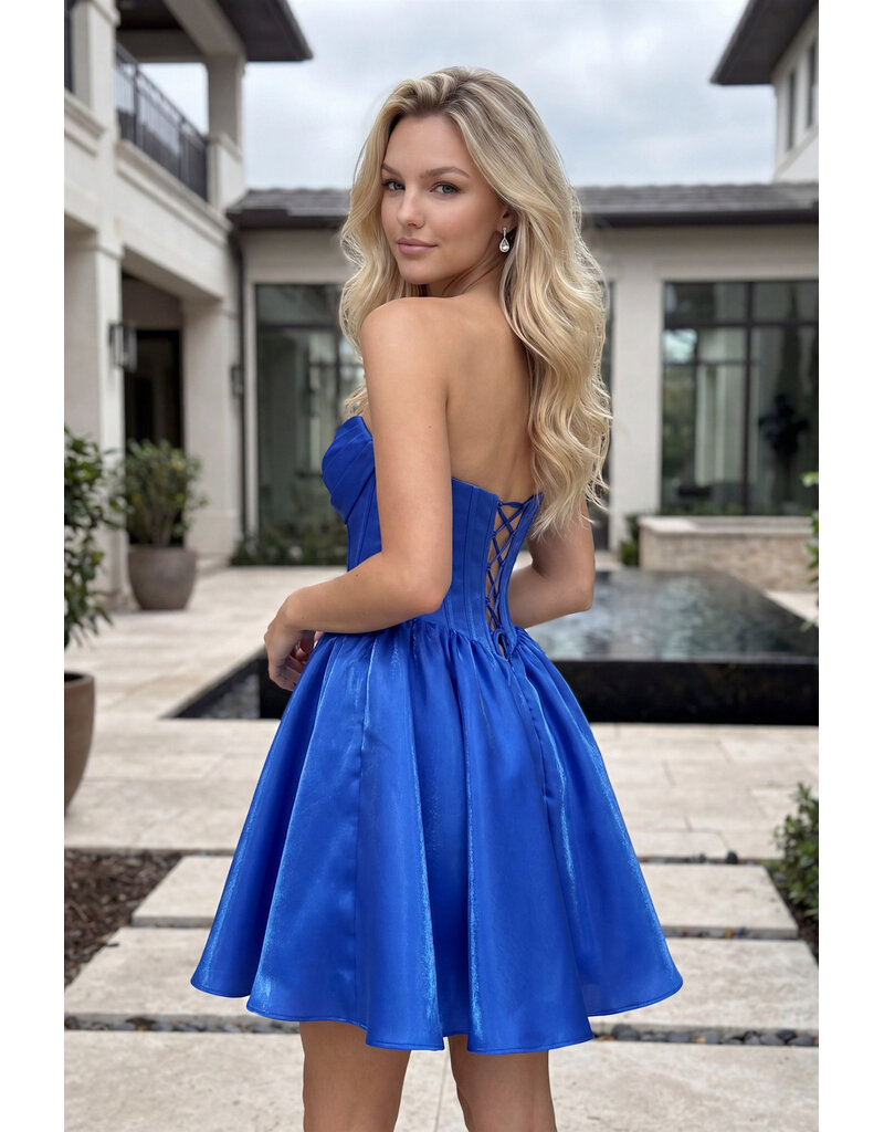 Strapless corset shimmer satin a-line E726055