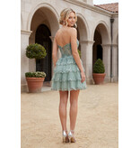 Strapless sequin embroidered ruffle lace up G726043