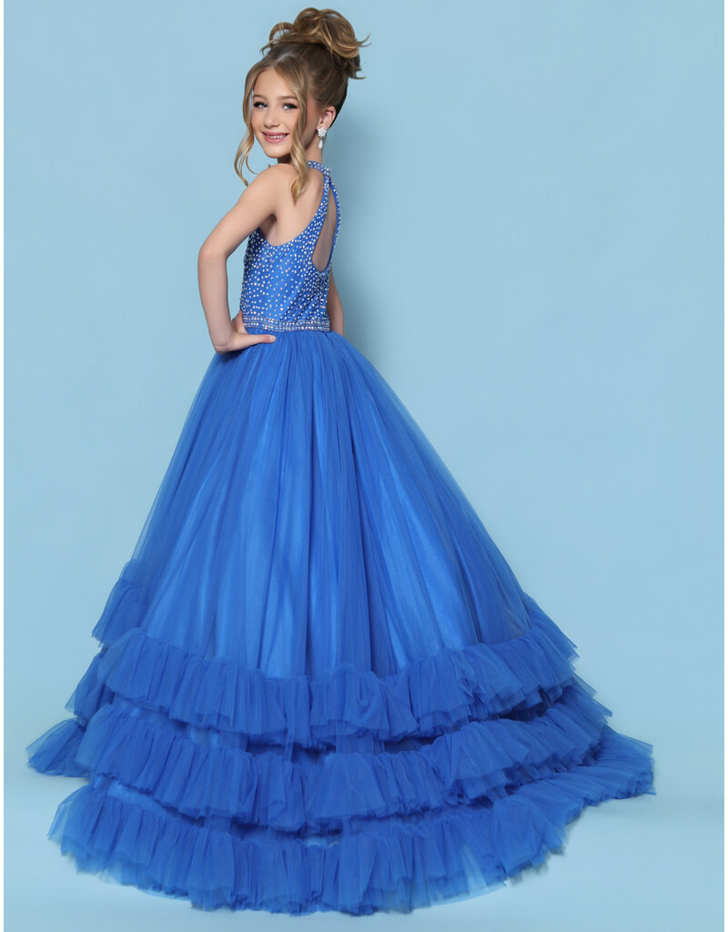 2Cute Princess High neck beaded bodice ruffle tulle ballgown G1291