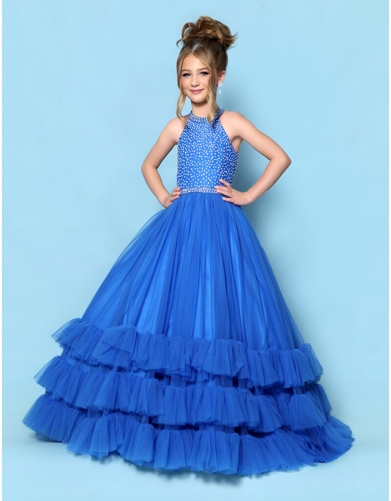 2Cute Princess High neck beaded bodice ruffle tulle ballgown G1291
