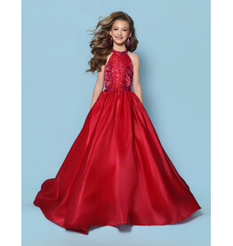 KP MINI High neck beaded crystal satin ballgown G1310