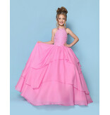 KP MINI High neck pearl beaded bodice ruffle chiffon ballgown G1311
