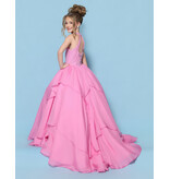 KP MINI High neck pearl beaded bodice ruffle chiffon ballgown G1311